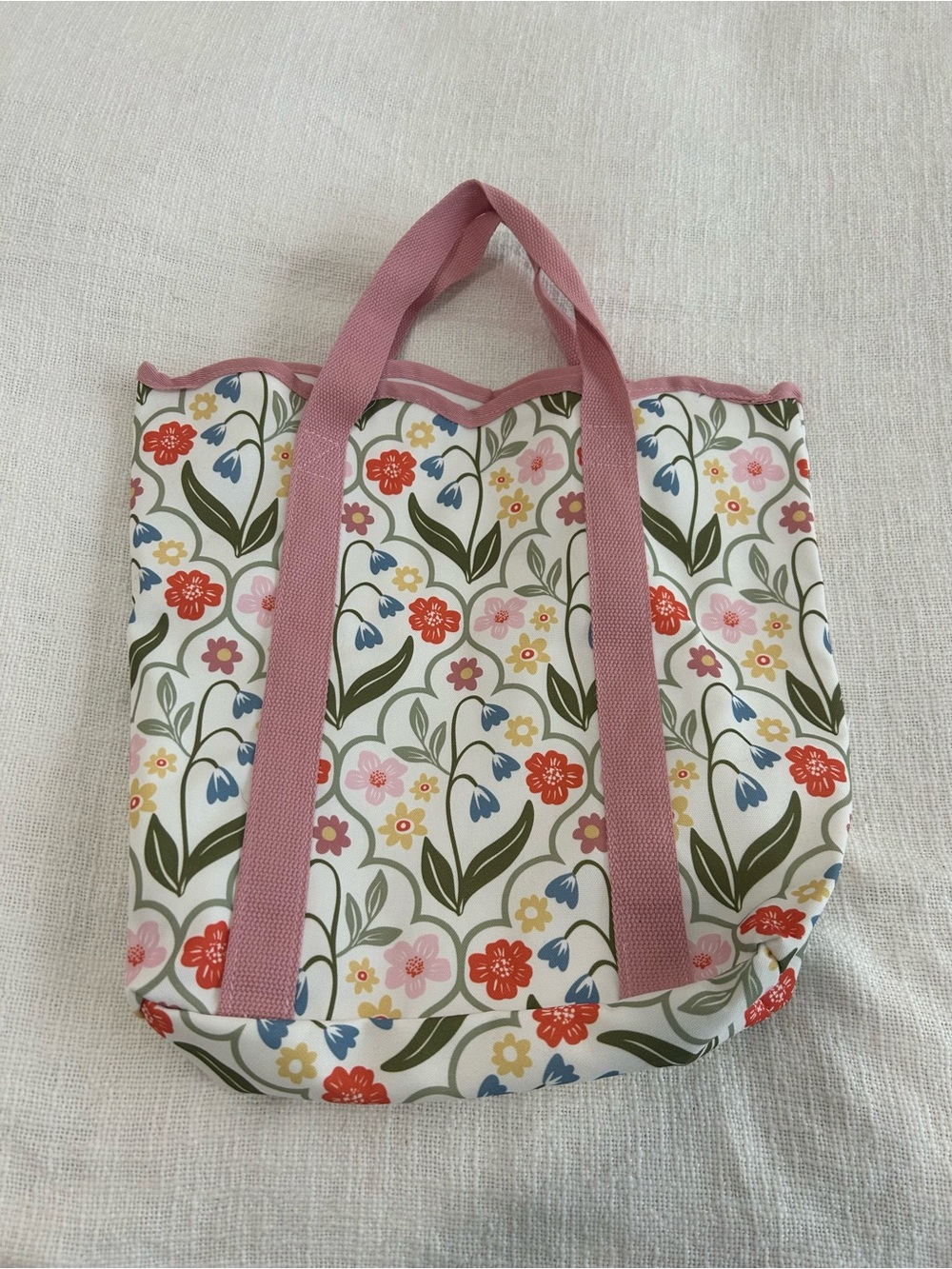 Floral Canvas Tote Bag Pink Straps Cottagecore Retro Flower Market Shopper